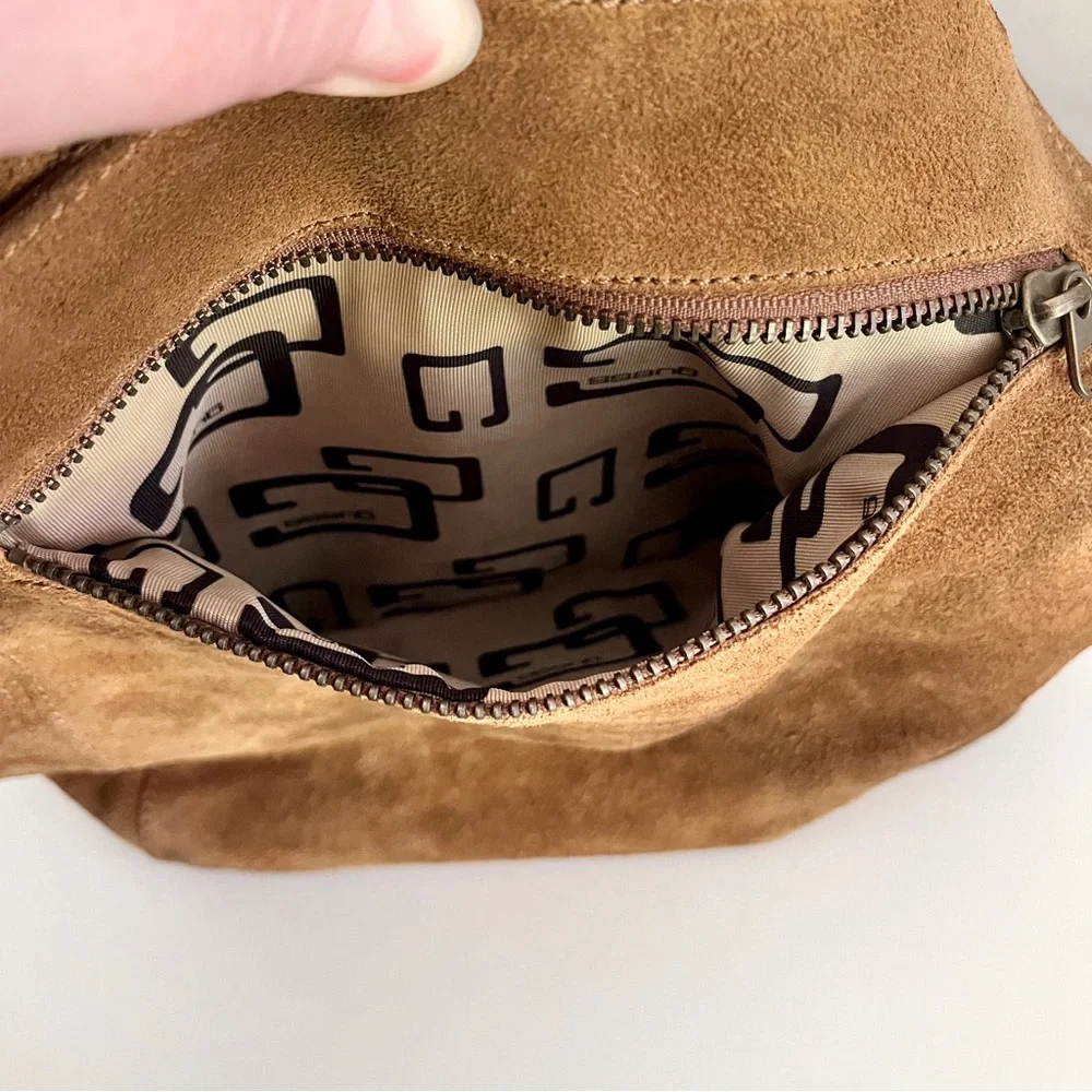 Vintage Y2K 90s Guess Tan Suede Fringe Western Bohemian Hobo Bag